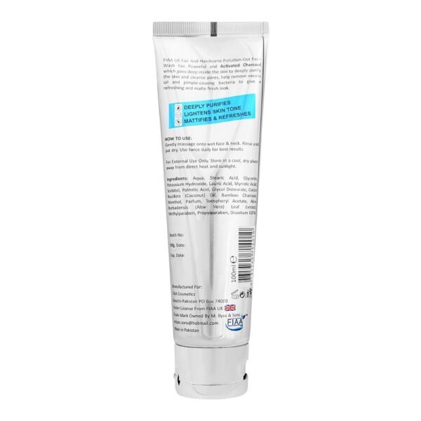 FIAA Fresh & Handsome 3-In-One Activated Charcoal Pollution Out Face Wash, 100ml - Image 2